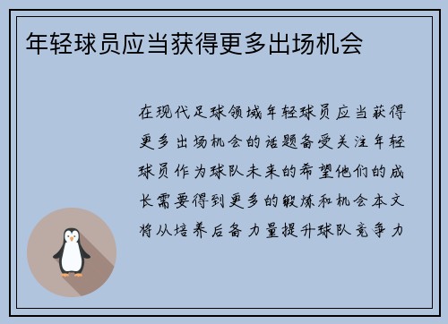 年轻球员应当获得更多出场机会